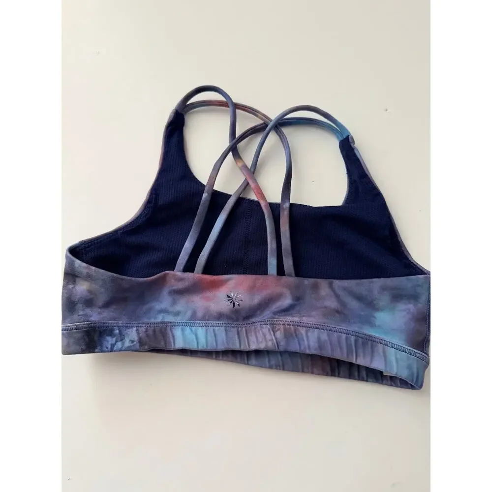 Athleta Girl Printed Strappy Sports Bra L 12 Galaxy Tie-Dye